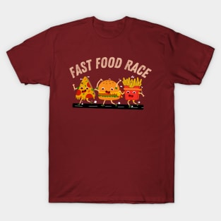 Fast Food Cheat Day Race (Cheeseburger, Pizza, French Fries) T-Shirt